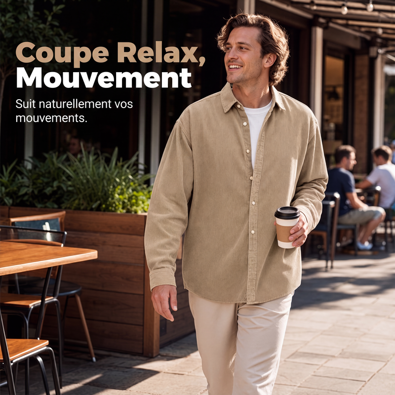 Chemise décontractée en velours côtelé à boutons pour homme