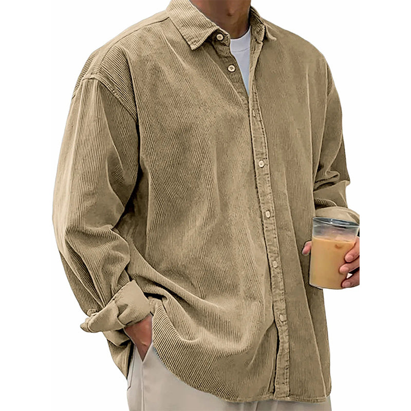 Chemise décontractée en velours côtelé à boutons pour homme