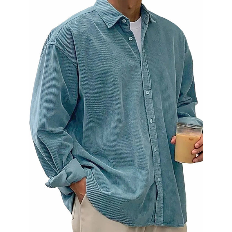Chemise décontractée en velours côtelé à boutons pour homme