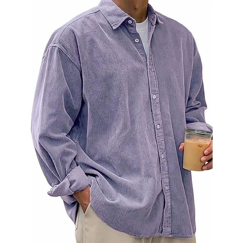 Chemise décontractée en velours côtelé à boutons pour homme