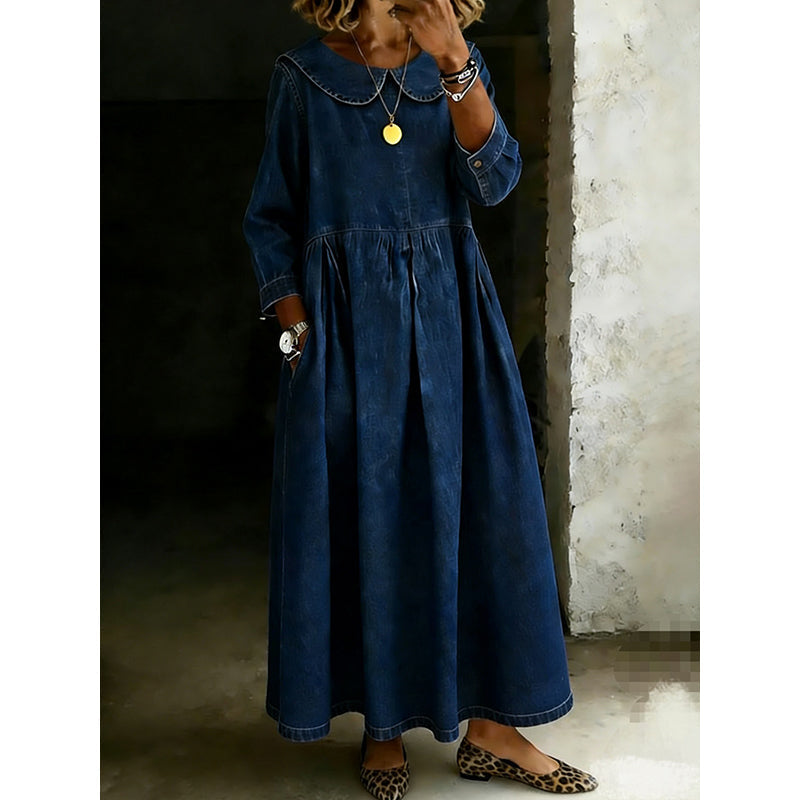 Robe longue maxi à manches longues et coupe ample pour femme, avec poches