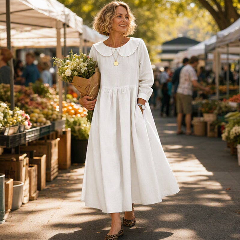 Robe longue maxi à manches longues et coupe ample pour femme, avec poches