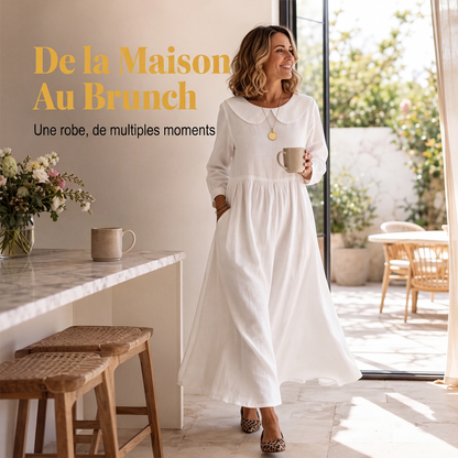 Robe longue maxi à manches longues et coupe ample pour femme, avec poches