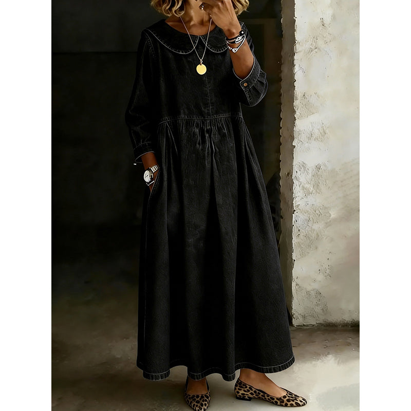 Robe longue maxi à manches longues et coupe ample pour femme, avec poches