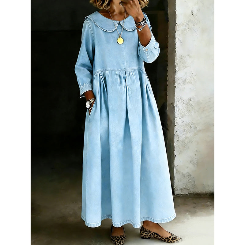 Robe longue maxi à manches longues et coupe ample pour femme, avec poches