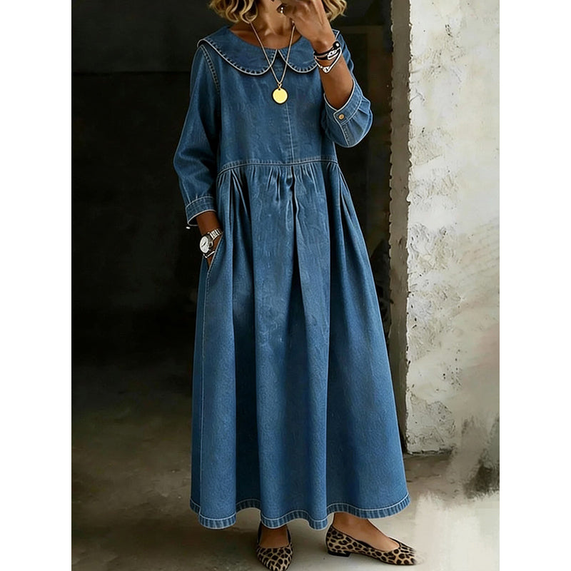 Robe longue maxi à manches longues et coupe ample pour femme, avec poches