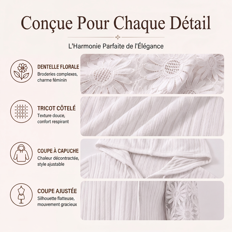 Pull à capuche chic pour femmes avec manches en dentelle