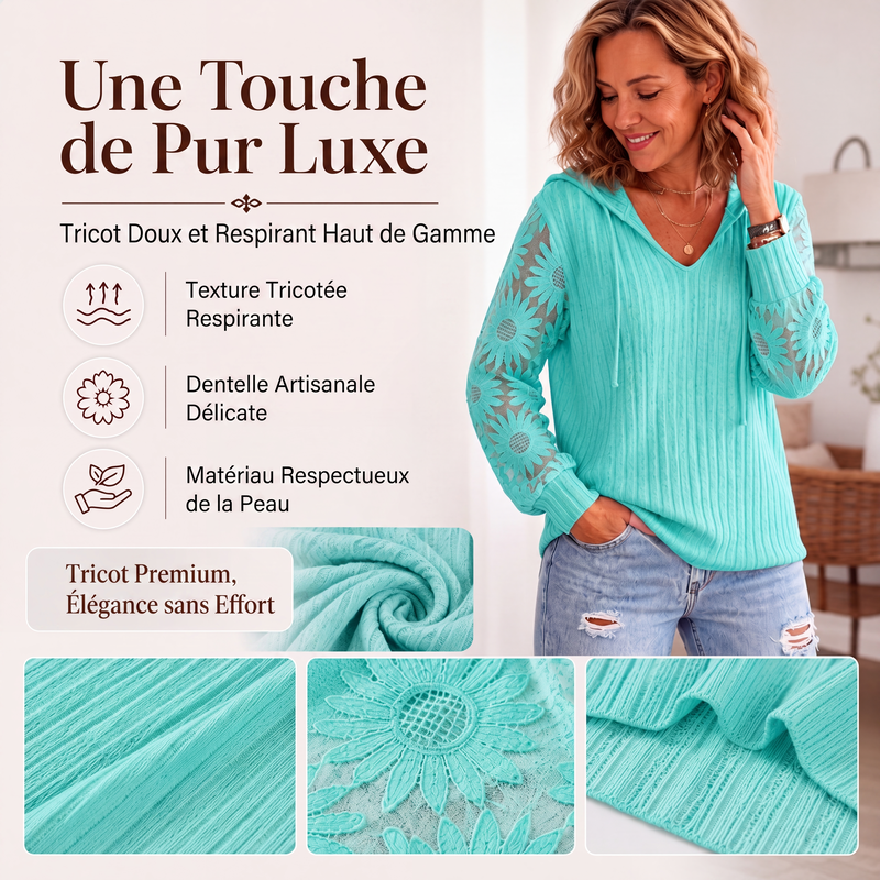 Pull à capuche chic pour femmes avec manches en dentelle