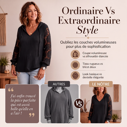 Pull à capuche chic pour femmes avec manches en dentelle
