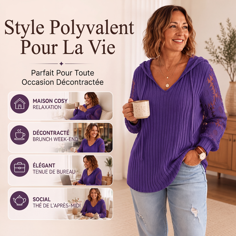 Pull à capuche chic pour femmes avec manches en dentelle