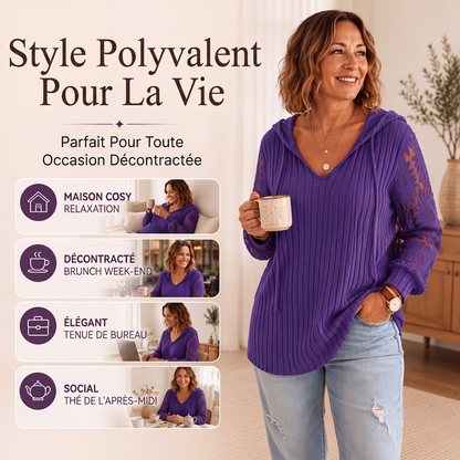 Pull à capuche chic pour femmes avec manches en dentelle
