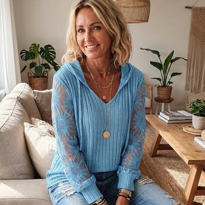 Pull à capuche chic pour femmes avec manches en dentelle