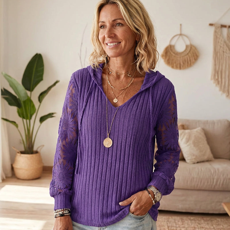 Pull à capuche chic pour femmes avec manches en dentelle