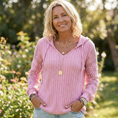 Pull à capuche chic pour femmes avec manches en dentelle