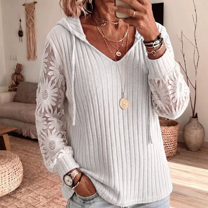 Pull à capuche chic pour femmes avec manches en dentelle