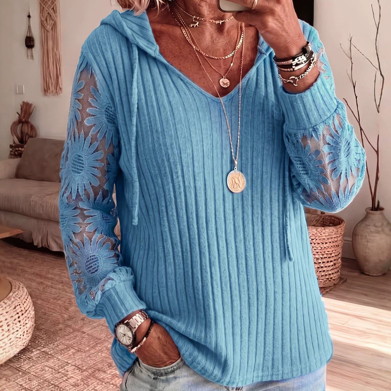 Pull à capuche chic pour femmes avec manches en dentelle