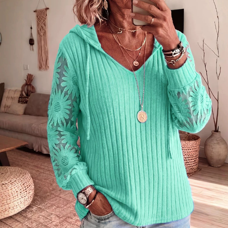 Pull à capuche chic pour femmes avec manches en dentelle