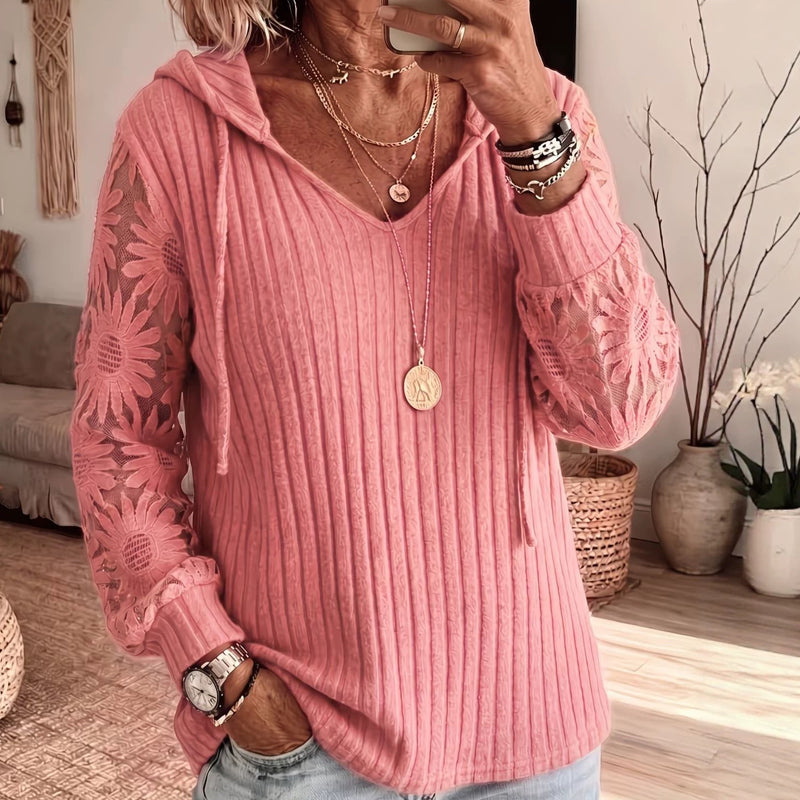 Pull à capuche chic pour femmes avec manches en dentelle