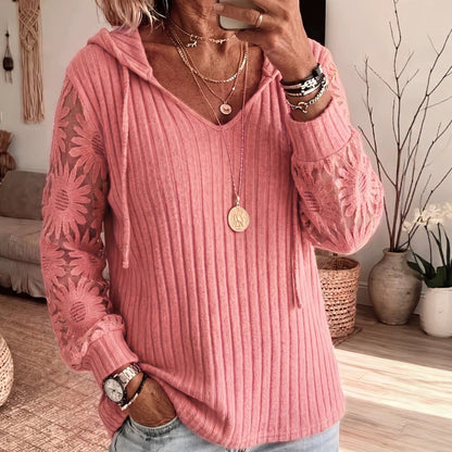 Pull à capuche chic pour femmes avec manches en dentelle