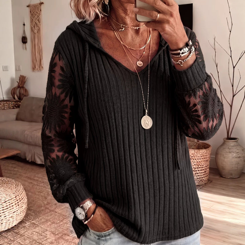 Pull à capuche chic pour femmes avec manches en dentelle