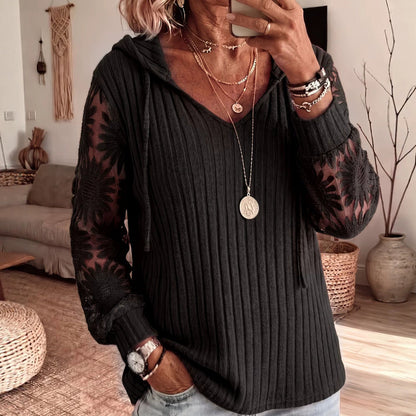 Pull à capuche chic pour femmes avec manches en dentelle