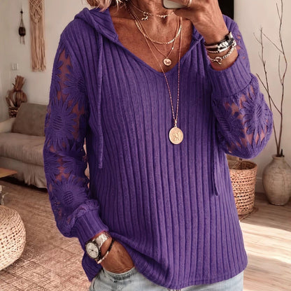 Pull à capuche chic pour femmes avec manches en dentelle