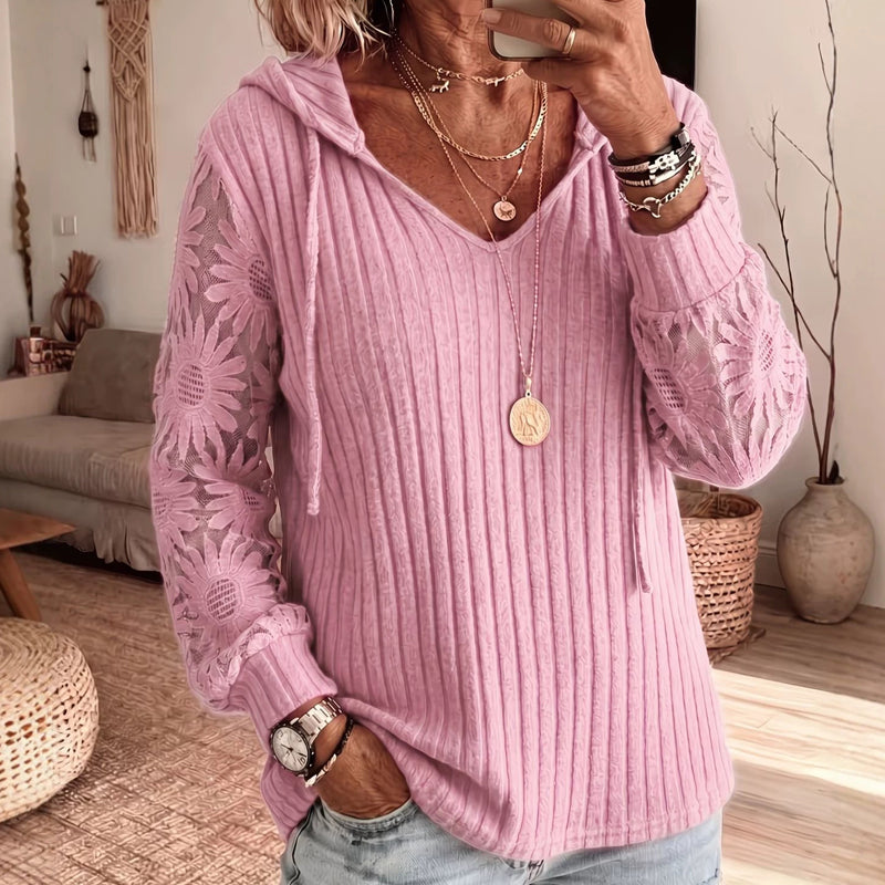Pull à capuche chic pour femmes avec manches en dentelle