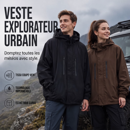 Veste cargo à capuche coupe-vent pour homme, manteau de streetwear outdoor imperméable