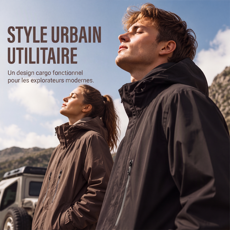 Veste cargo à capuche coupe-vent pour homme, manteau de streetwear outdoor imperméable