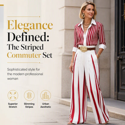 Chemise à rayures décontractée pour femme et pantalon à jambes larges