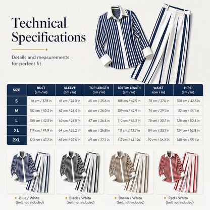Chemise à rayures décontractée pour femme et pantalon à jambes larges