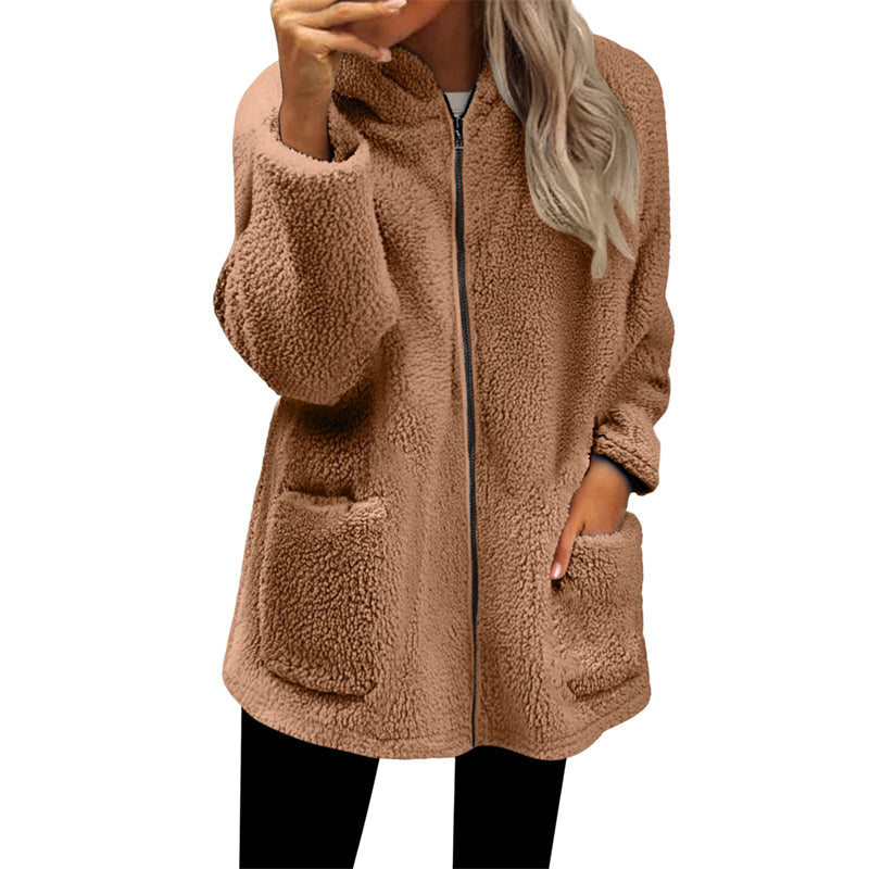 Veste décontractée à capuche et fermeture éclair chaude pour femme