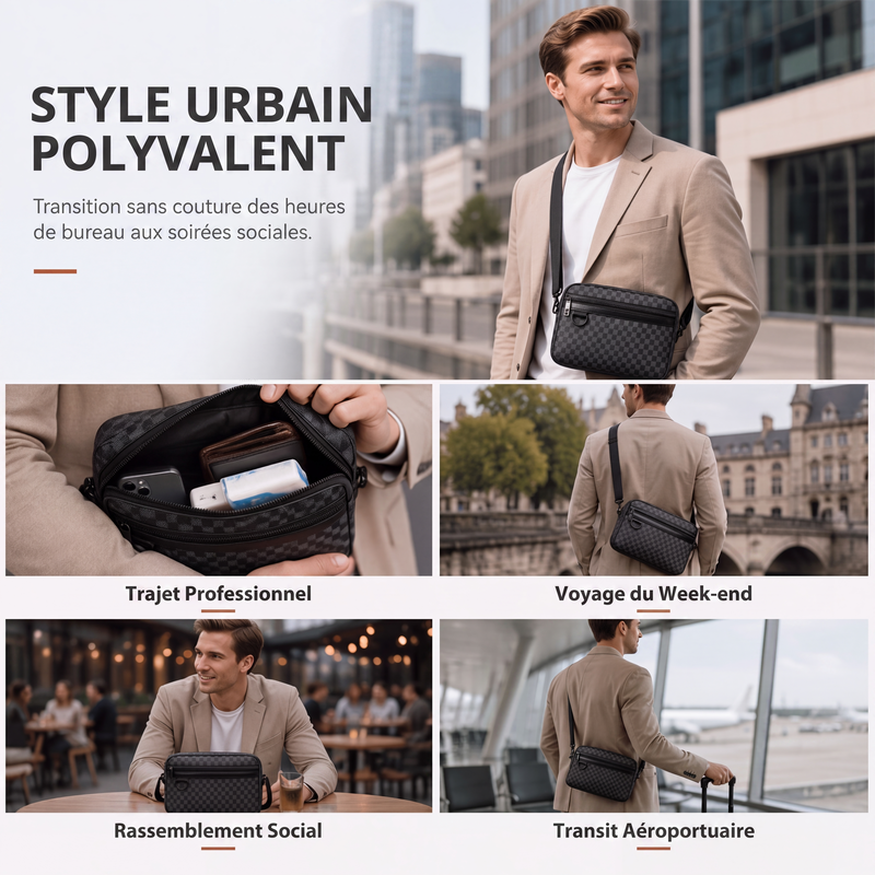 👜 L'ESSENTIEL, SANS L'ENCOMBREMENT | Sac Bandoulière Homme Compact en Cuir PU -50 %