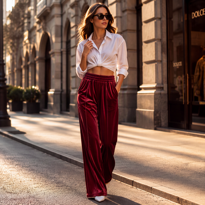 Pantalon large en velours élégant pour femme