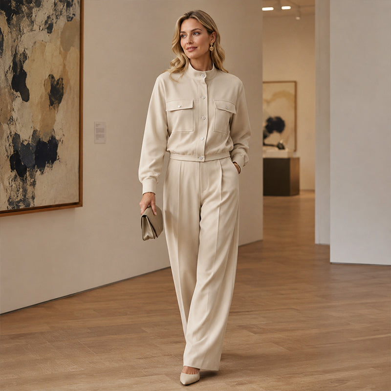 Ensemble 2 pièces pour femme : veste élégante et pantalon à jambes larges