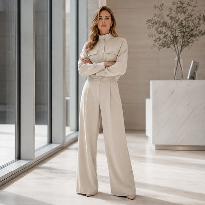 Ensemble 2 pièces pour femme : veste élégante et pantalon à jambes larges