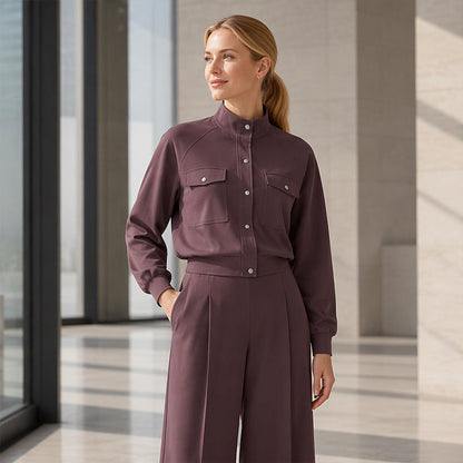 Ensemble 2 pièces pour femme : veste élégante et pantalon à jambes larges