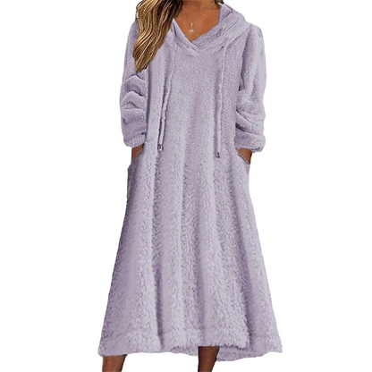 Robe de détente décontractée à capuche en peluche pour femme