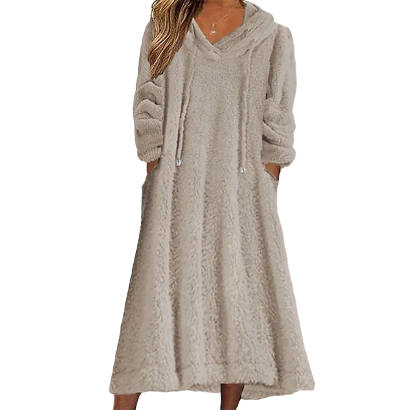 Robe de détente décontractée à capuche en peluche pour femme
