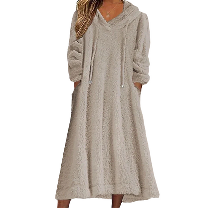 Robe de détente décontractée à capuche en peluche pour femme