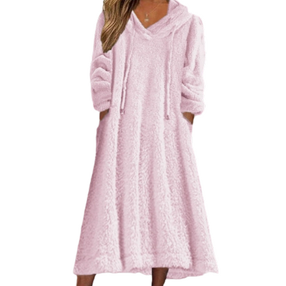 Robe de détente décontractée à capuche en peluche pour femme