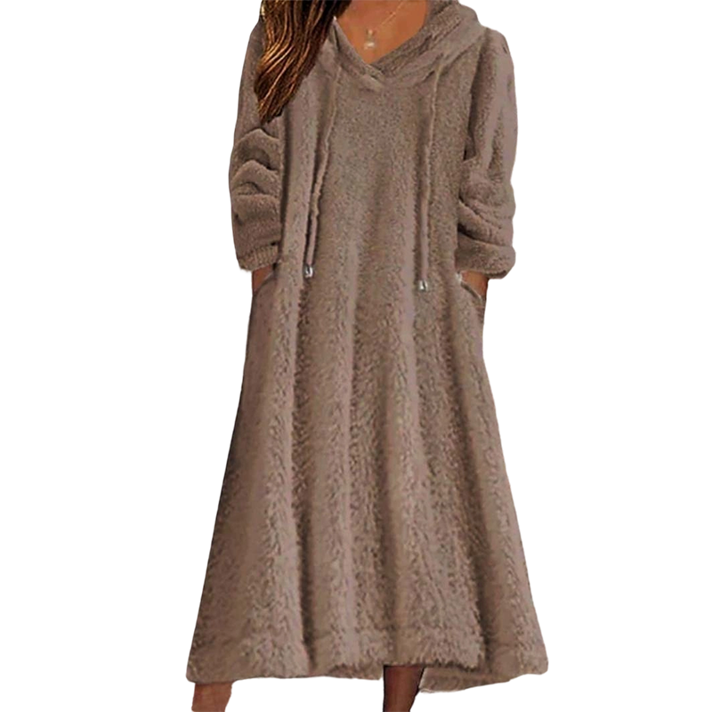 Robe de détente décontractée à capuche en peluche pour femme