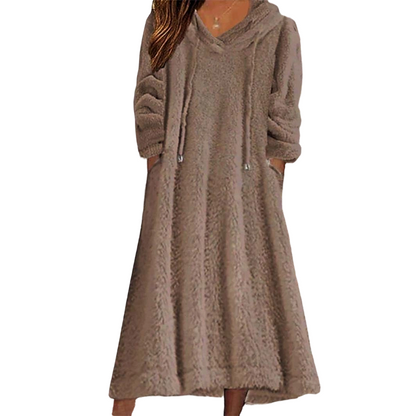 Robe de détente décontractée à capuche en peluche pour femme