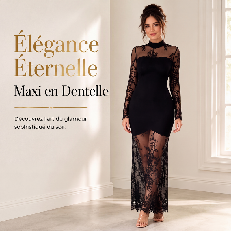 🖤 L'ÉLÉGANCE EN DENTELLE | Robe Longue Femme à Manches en Dentelle -50 %