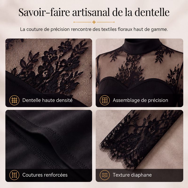🖤 L'ÉLÉGANCE EN DENTELLE | Robe Longue Femme à Manches en Dentelle -50 %
