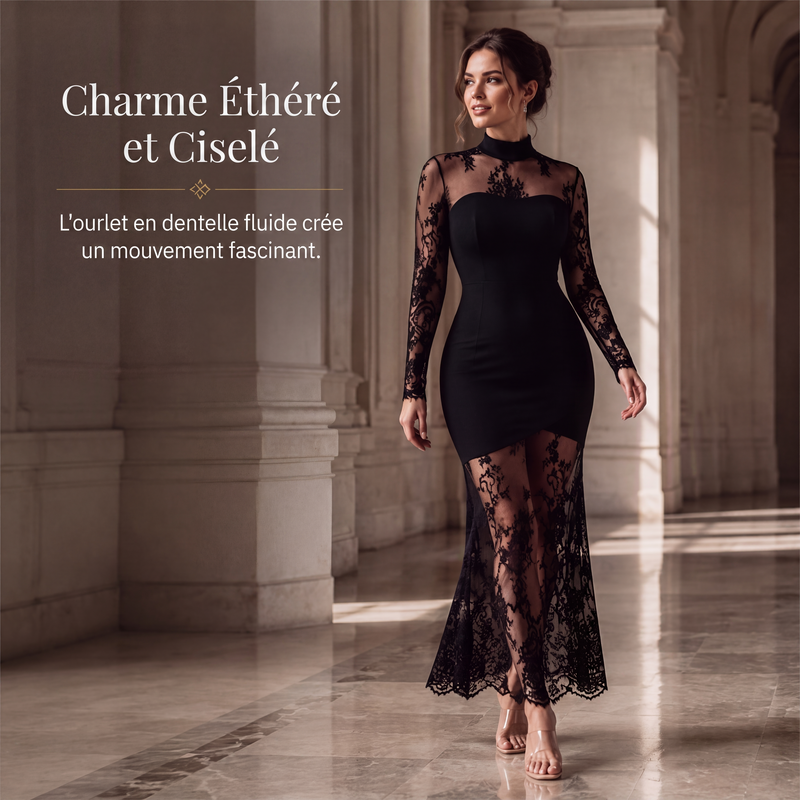 🖤 L'ÉLÉGANCE EN DENTELLE | Robe Longue Femme à Manches en Dentelle -50 %