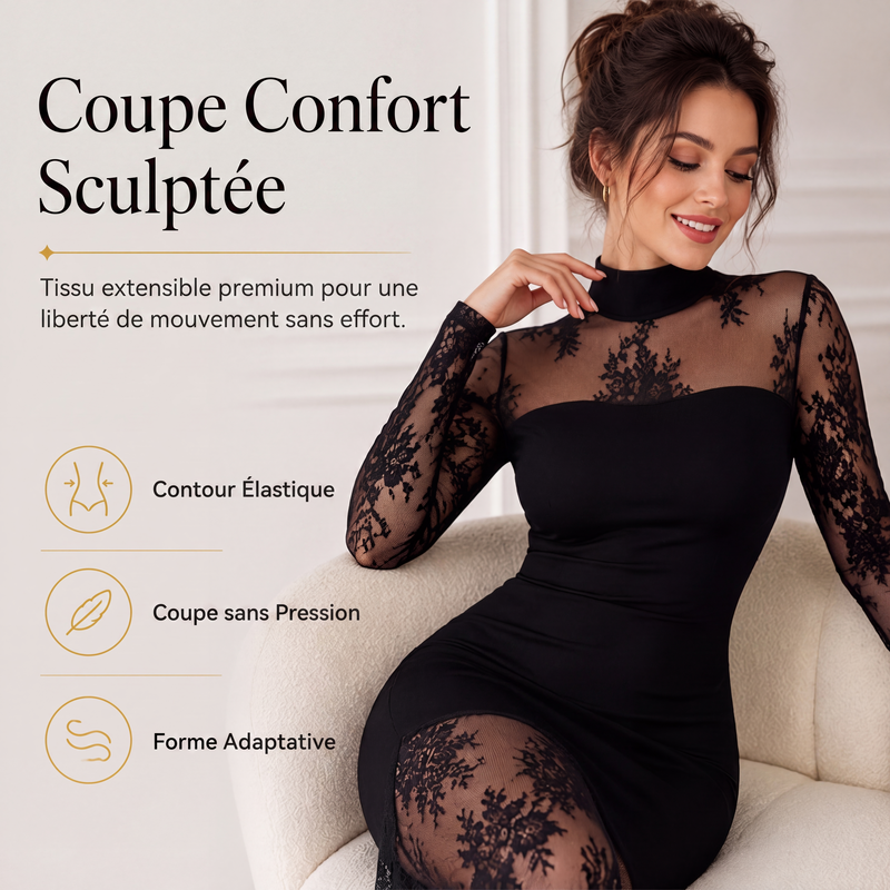 🖤 L'ÉLÉGANCE EN DENTELLE | Robe Longue Femme à Manches en Dentelle -50 %