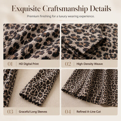 Robe longue à manches longues décontractée pour femme, imprimé léopard