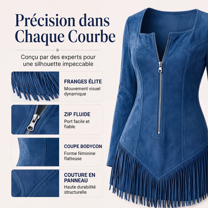 Robe ajustée pour femme avec demi-fermeture éclair et franges