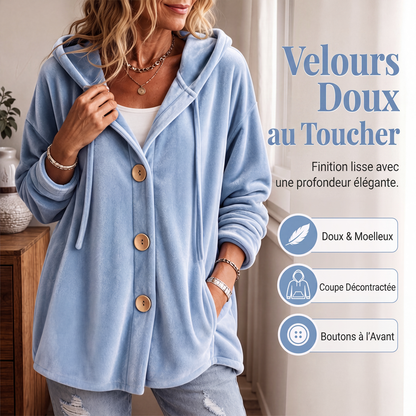 Cardigan à capuche en velours ample pour femme